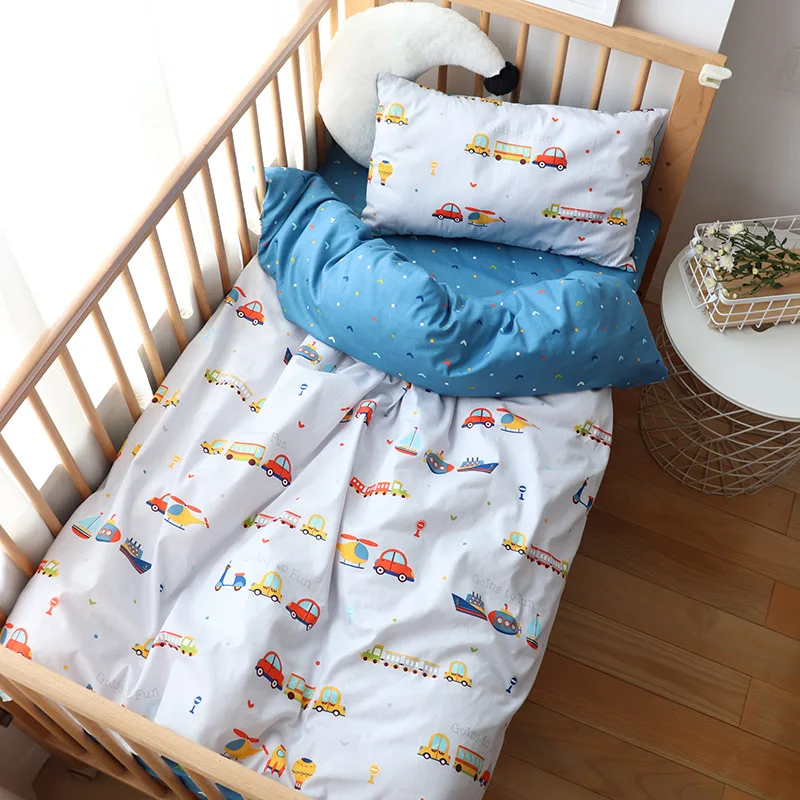 Baby Crib Sheet Baby Pillowcase 3Pcs Baby Bedding Set For Newborns Star Pattern Kid Bed Linen For Boy Pure Cotton Woven Crib Bedding Duvet Cover Pillocase Sheet