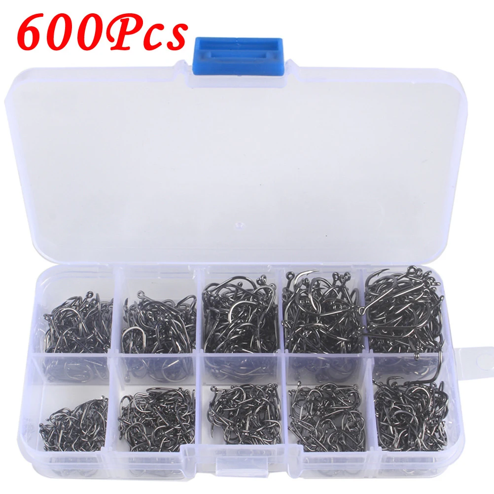 

300-1000pcs/box Fish Hook Barbed 3#-12# Fishhooks With Hole Jig Carp Fly Fishing Hook Set Kit Worm Pesca Hooks Fishing Tackle