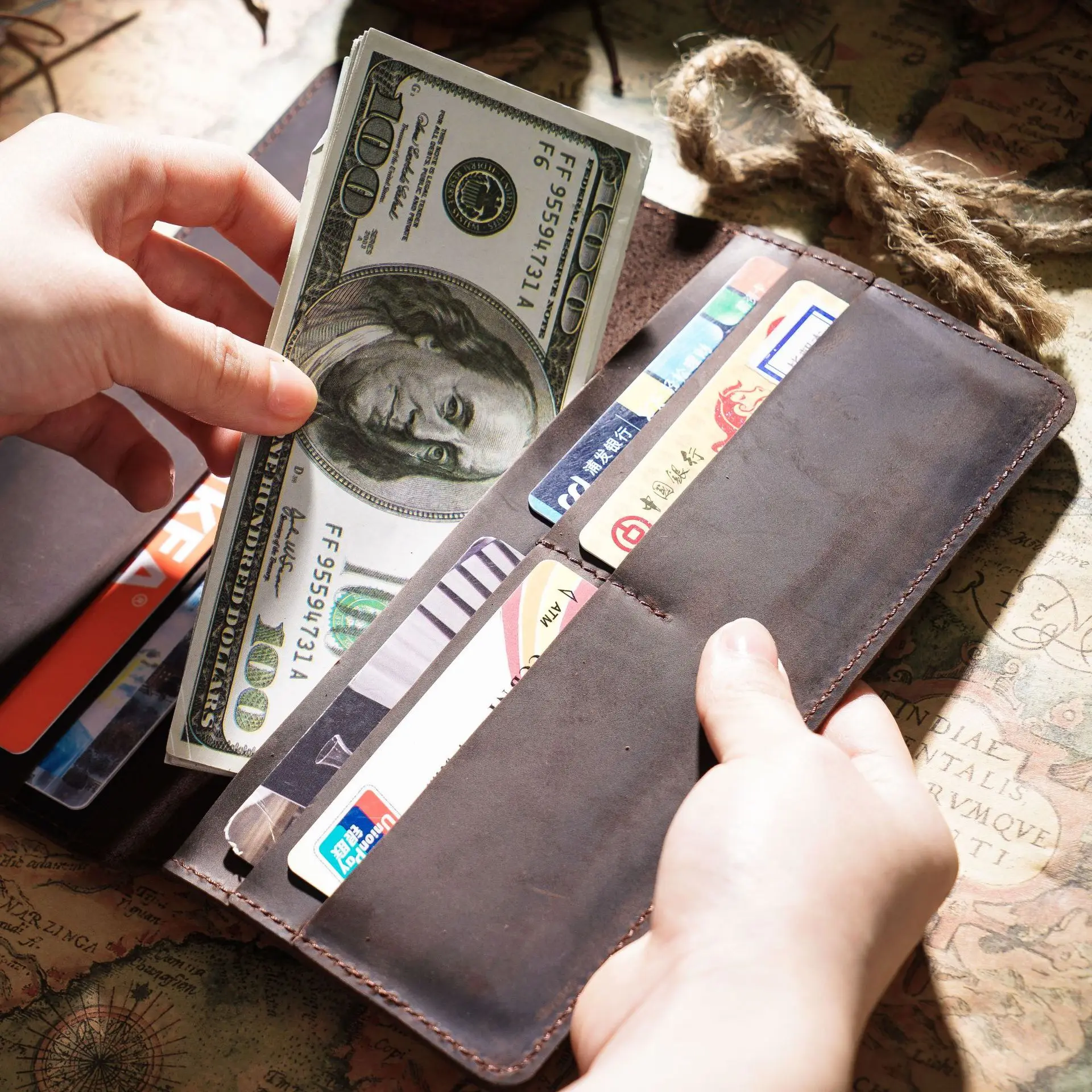 GENODERN Crazy Horse Leather Long Wallets for Men Genuine Leather Men Wallets Vintage Male Purse 3