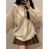 Women's Hollow out Design Knitted Thin Outerwear Spring Summer Lazy Zipper Cover up Cardigan Loose Fit Long Sve Sweatirt
