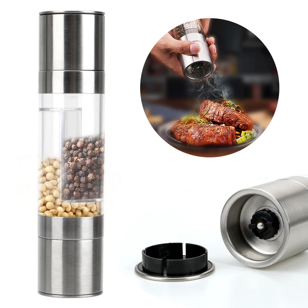 Salt Cumin Spice Mill Household portable Kitchen Accessories Stainless Steel Pepper Grinder Shaker Cooking Tools 2 in 1 Manual