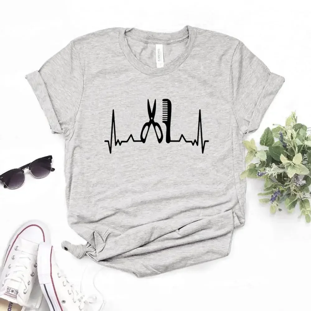 

Hairstylist heartbeat Print Women Tshirts Casual Funny t Shirt For Lady Yong Top Tee Hipster 2024 Summer y2k top tshirts Cotton