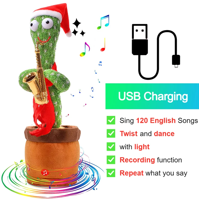 Dancing Cactus Toy Repeat What You Said 60/120 Songs Bluetooth Cactus Twisting The Body With Music Plant Kids Plush Stuffed Toys 