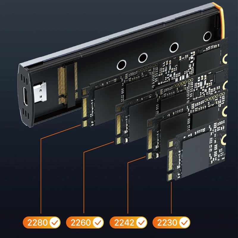 Boîtier de disque dur Amdohai M.2 NVME/SATA Transmission haute vitesse 10  Gbit/s à double protocole avec OTG pour SSD M.2 