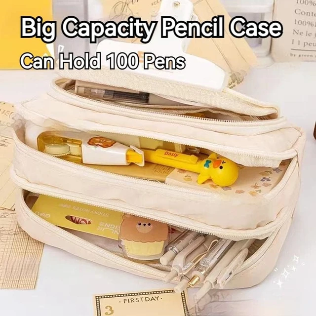 Pencil Case Big Capacity Multiple Compartments Canvas Large Pencil Pouch  Pen Bag Box Holder Organizer Simple Storage Aesthetic Stationery Cosmetic  for