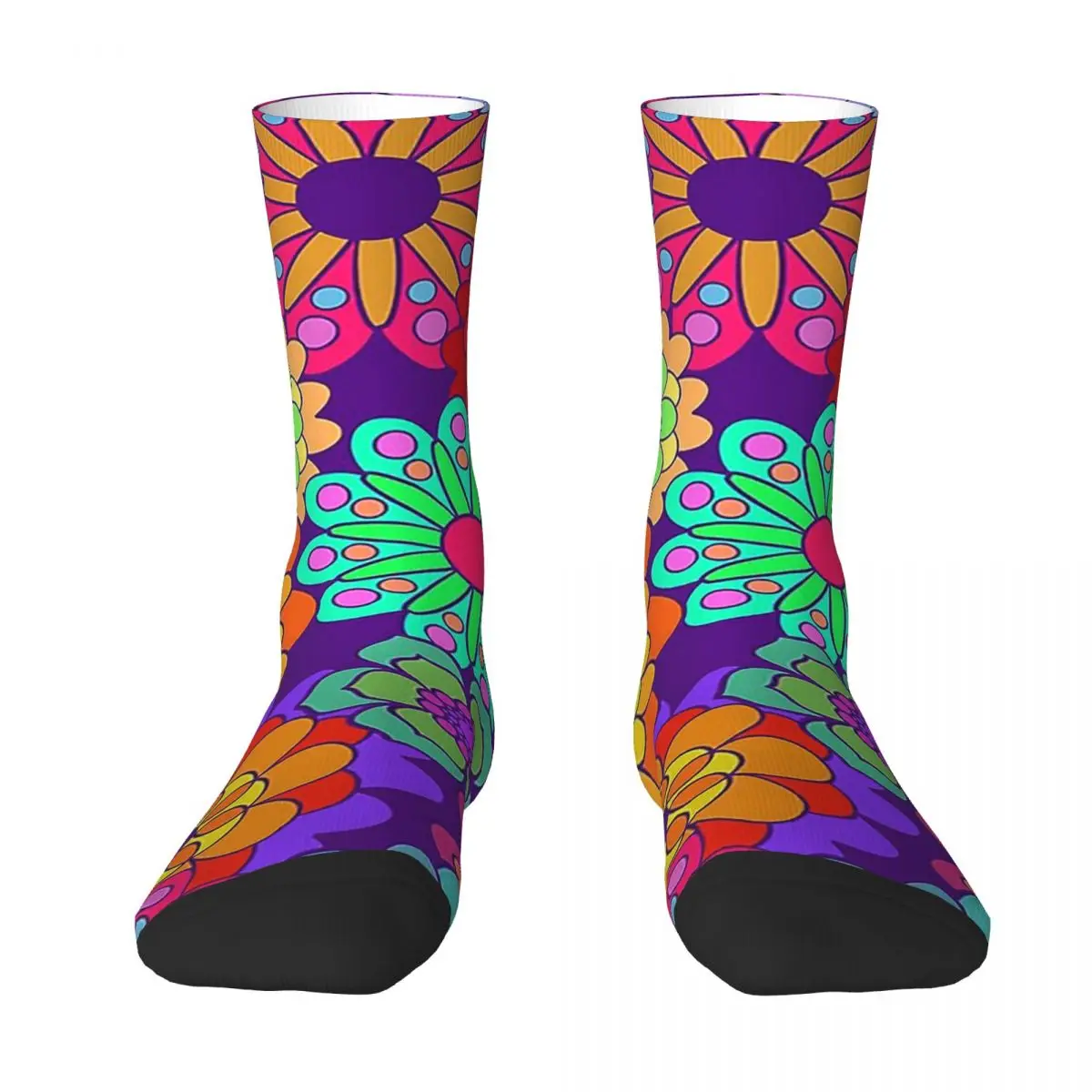 

All Seasons Crew Stockings Flower Power Retro Style Hippy Flowers Socks Harajuku Casual Hip Hop Long Socks for Men Women Gifts