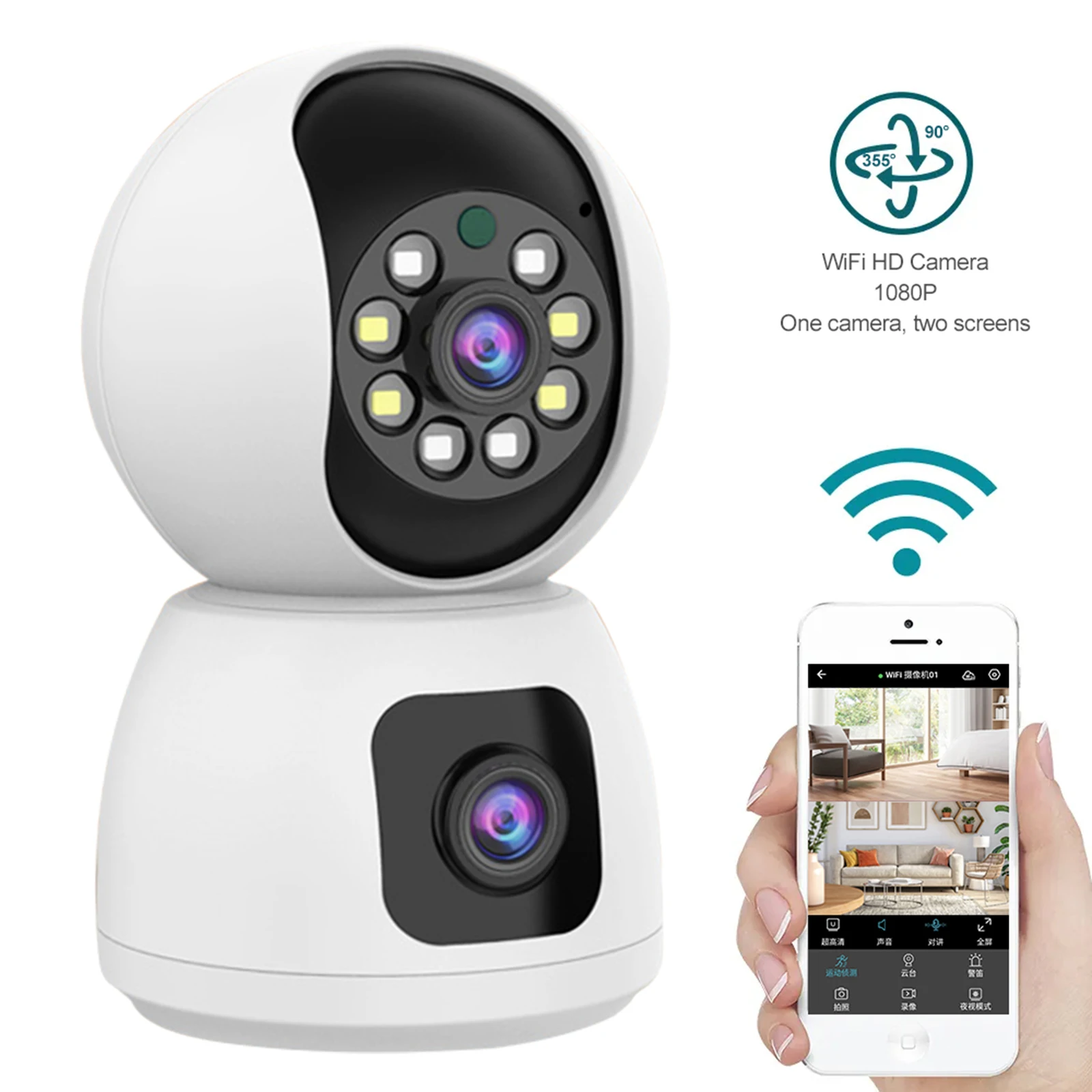 

Family Intelligence Wifi Camera with Dual Lens Indoor Wireless Security Camera Auto Tracking Ai Body Detection Baby Monitor