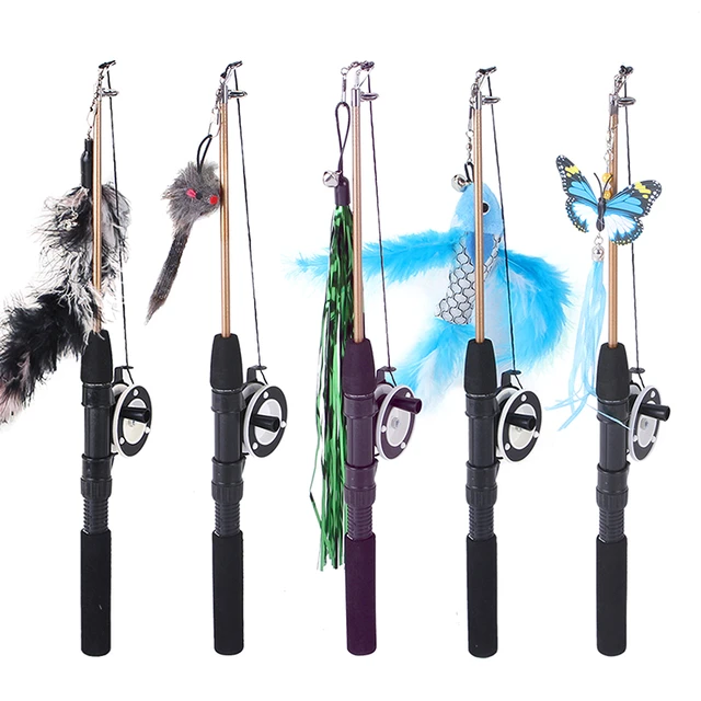 3Pcs cat toy fishing pole with reel fishing pole cat stick Toys