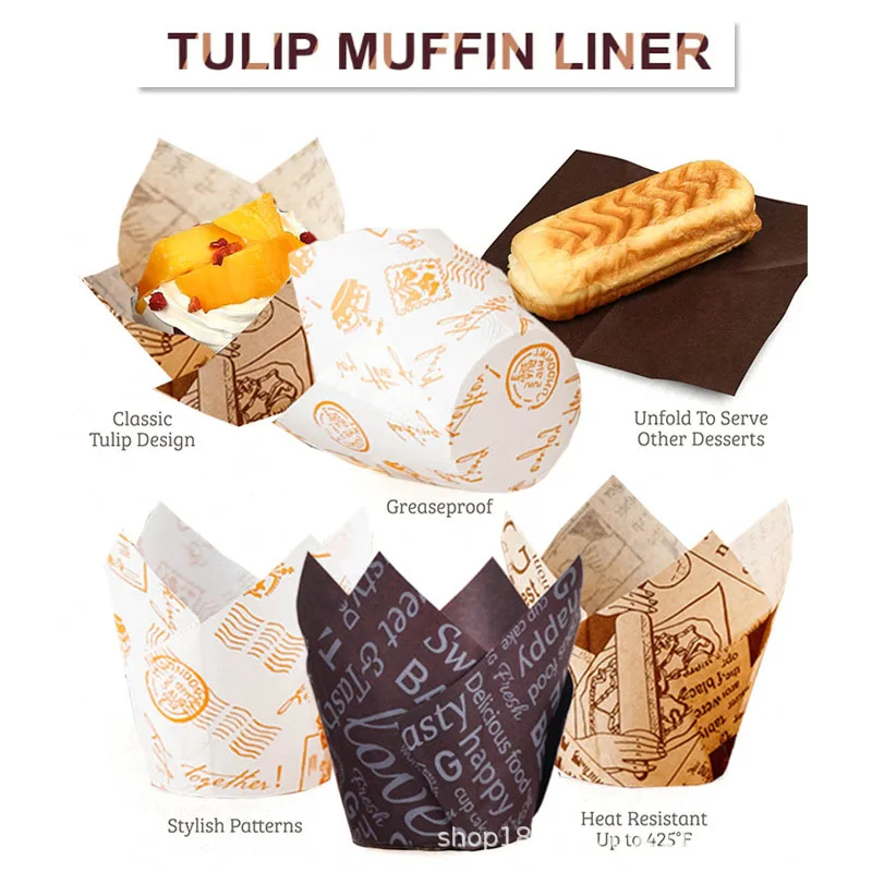 

100pcs Tulip Muffin Cupcake Paper Cup Oil Proof Cupcake Liner Baking Cup Wedding Party Bread Dessert Wrapper Paper
