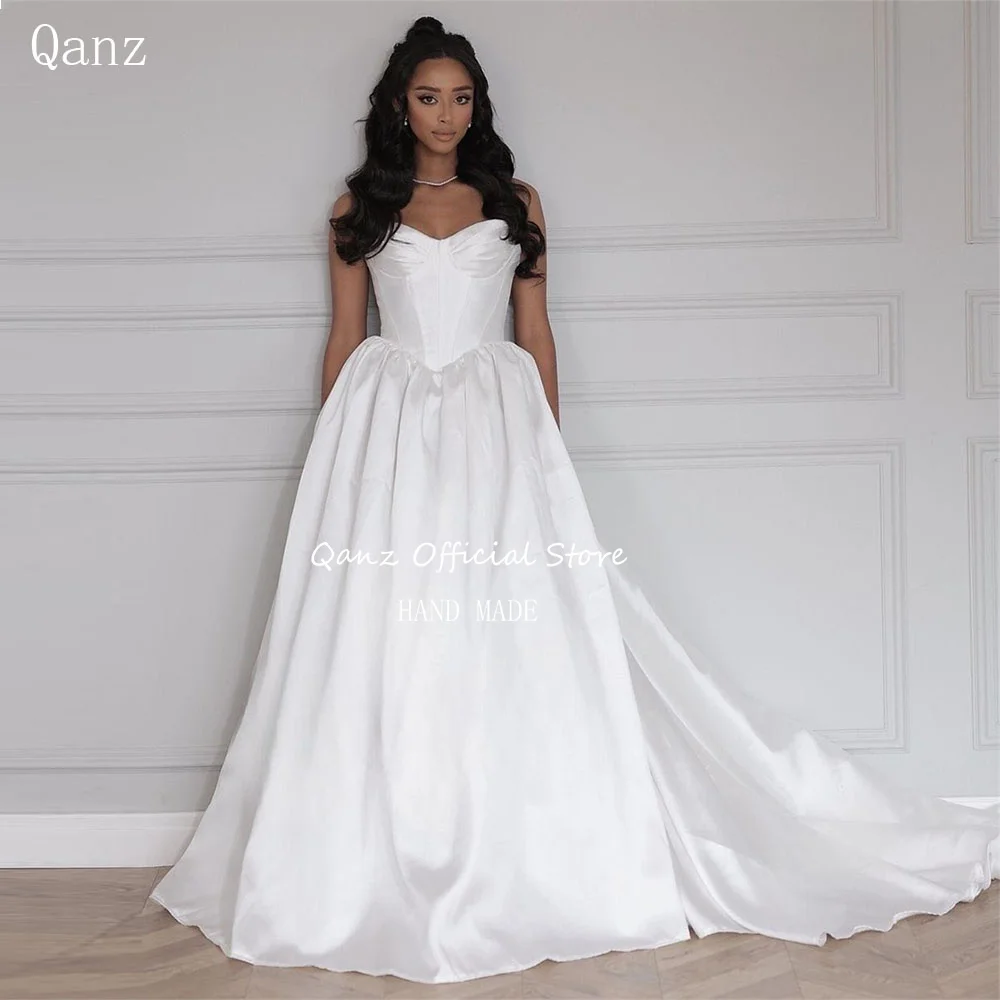 Классическое Свадебное Платье Qanz, белое атласное платье с завязкой на спине