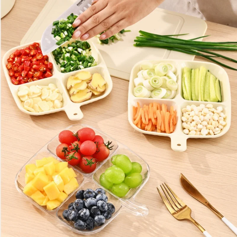 Divided Plates Anti-Scalding Fruit Plate 4 Compartment Food Dinner Plate Tray Multifunctional Divided Serving Tray With Lid