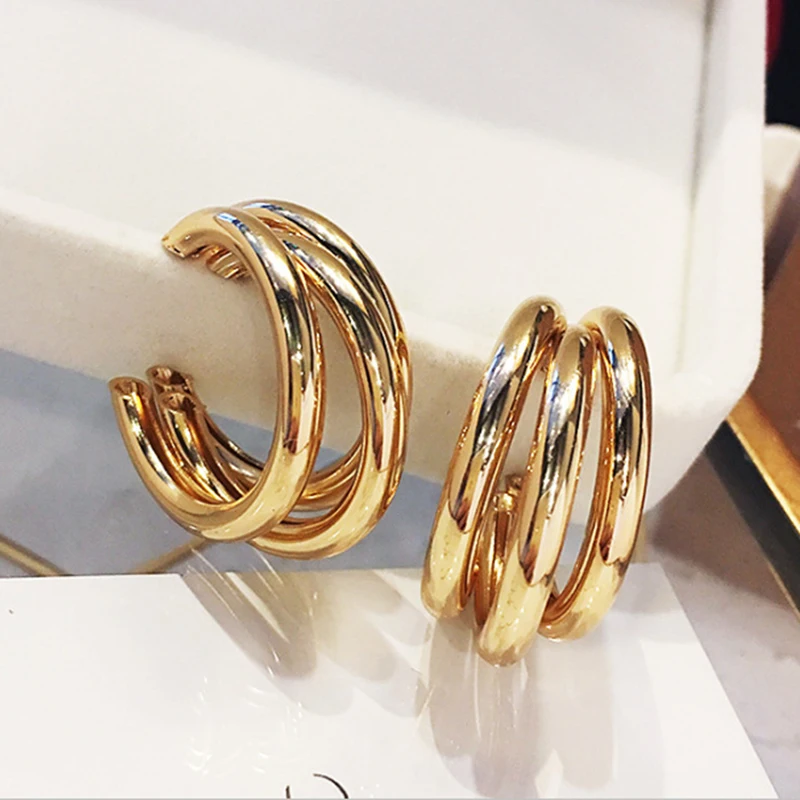 

Fashion Korean Metal Elegant Hoop Earring Woman 2023 New Vintage Geometric Statement Earrings Jewelry Brincos Gift