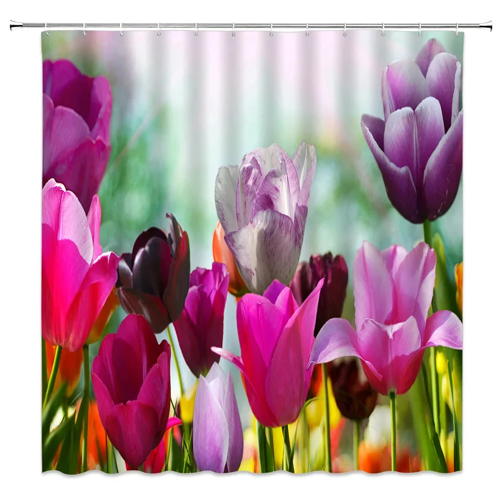 

Tulip red rose Shower Curtain Bathroom Decoration Shower Curtain Waterproof Fabric Bathtub Partition Home Decoration