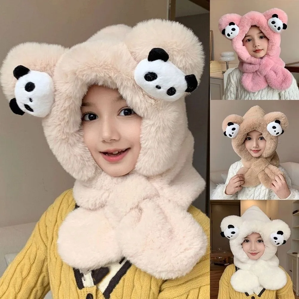 Warm Winter Hat Scarf Set Polyester Windproof Cartoon Panda