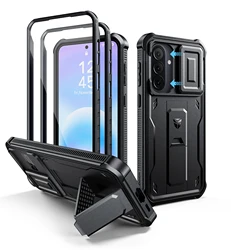 Premium Heavy Duty Shockproof Case with Built - in Magnetic Slide Camera Cover and Kickstand - Galaxy A57 (Black)