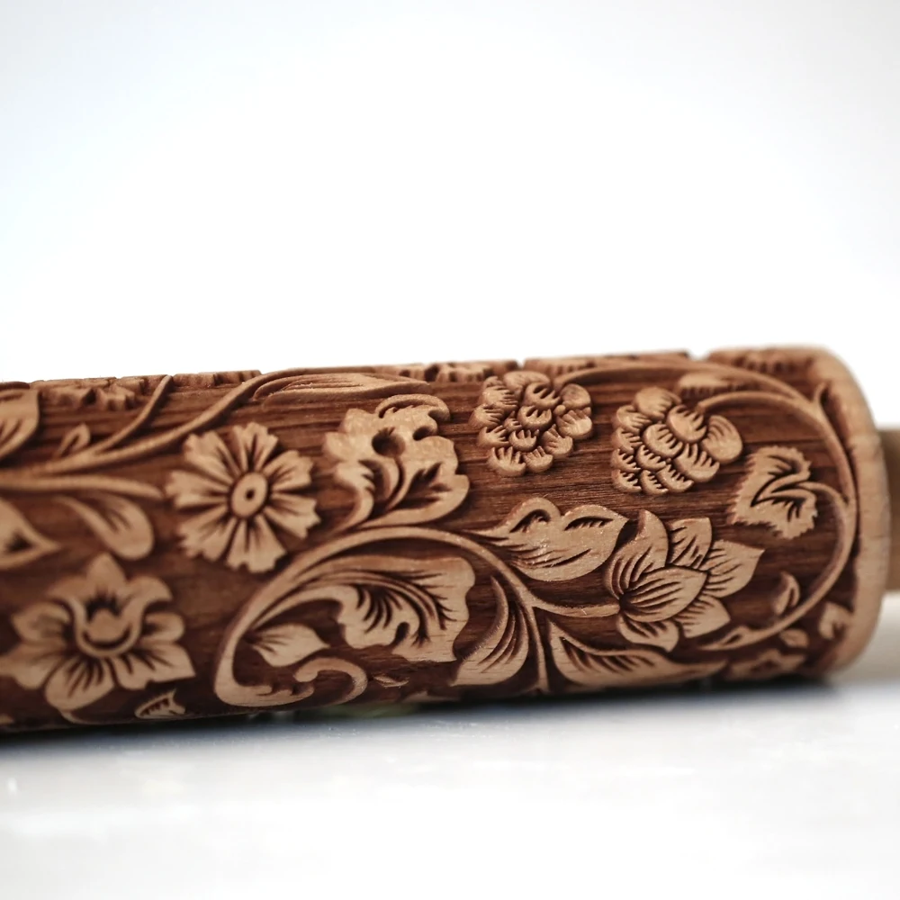 35X4.5CM European Retro Flower Window Grilles Deep Engraved Wooden Embossed Cookies Rolling Pin for Baking 3D Mold ZM006 rolling pin dough roller