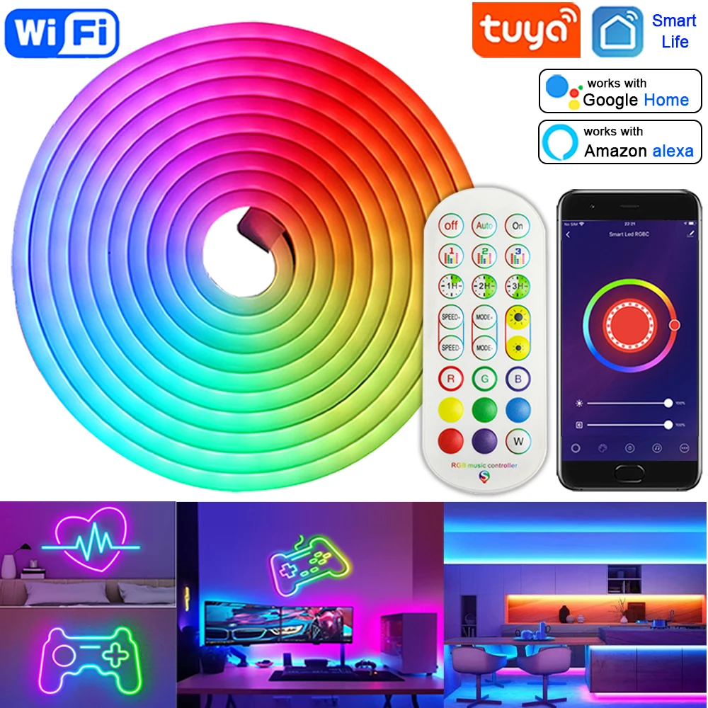 Tira LED Neon RGB Flexible Con Mando Y APP WiFi - Luz Difusa Regulable 12V IP65 Para Fiesta, TV O Decoración