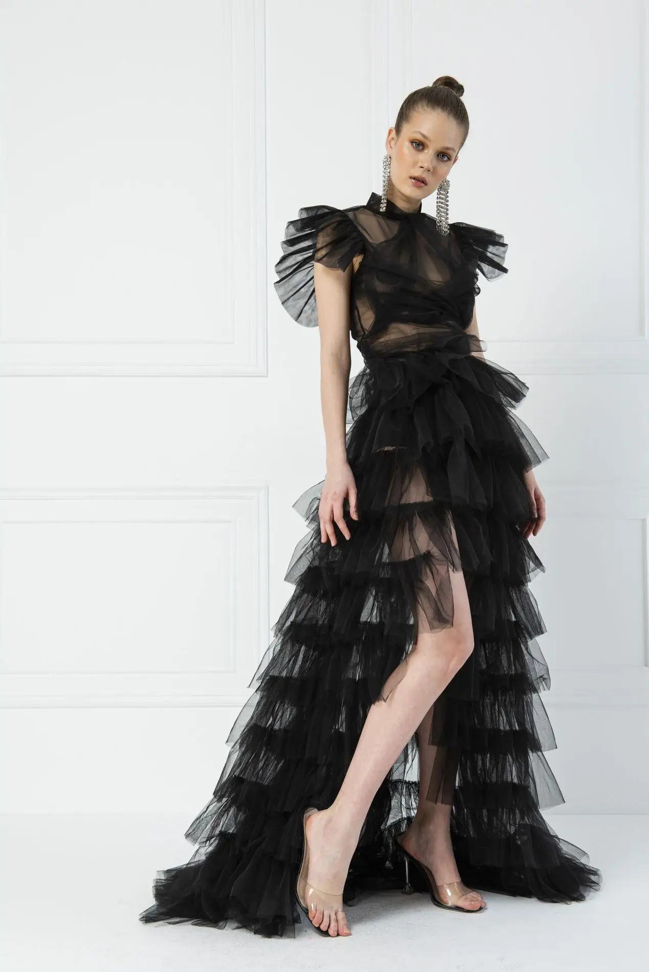 New Women Tulle Skirt Solid Color Mesh Tied-Up Irregular Floor-Length Party Skirt For Wedding Guest Dinner Cocktail Party Hot