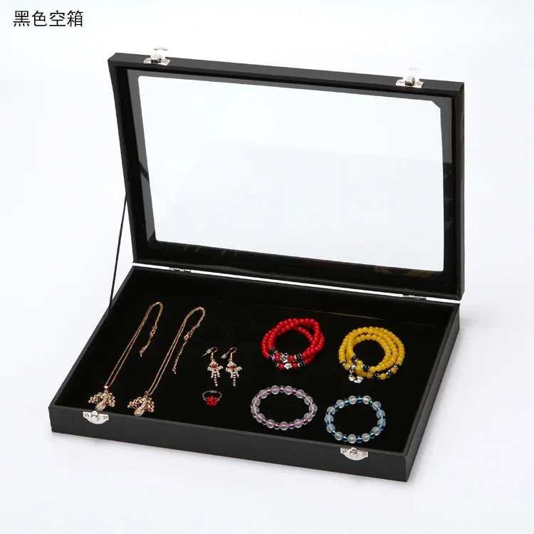 תיבת תכשיטים שחורה עם מכסה לשרשרת טבעת עגילים תליון צמיד אחסון תצוגה עתיקה תיבת אחסון קוסמטיקה עמידה באבק