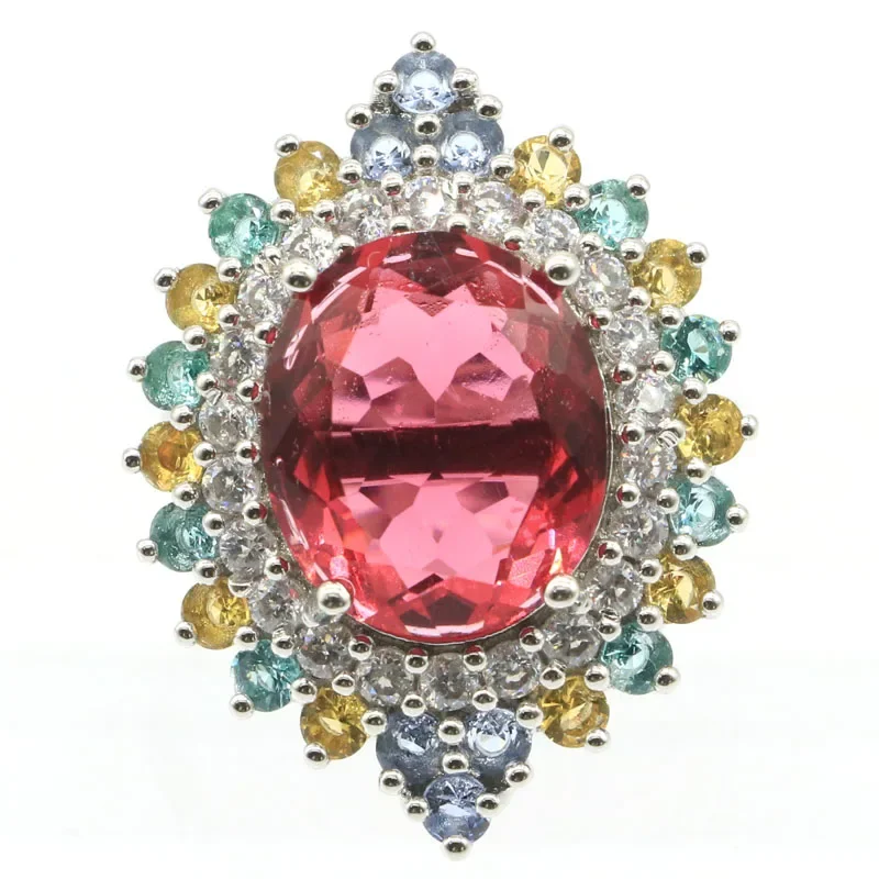 925 Anello In Argento Sterling Massiccio Iolite Citrino Acquamarina Fumé Tsavorite Granato Sangue Rubino Spinello Tormalina Cz Molte Dimensioni 6-11