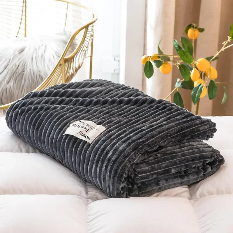 Blankets for Beds Solid Yellow Color Soft Warm 300GSM Plaid Square Flannel Blanket On the Bed Thickness Throw Blanket - 3