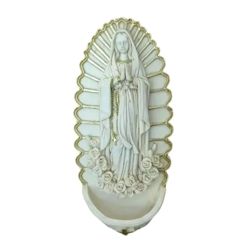 Resins Holy Water Font Statue Sacred Figurine Catholic Home Wall Hanging Decors