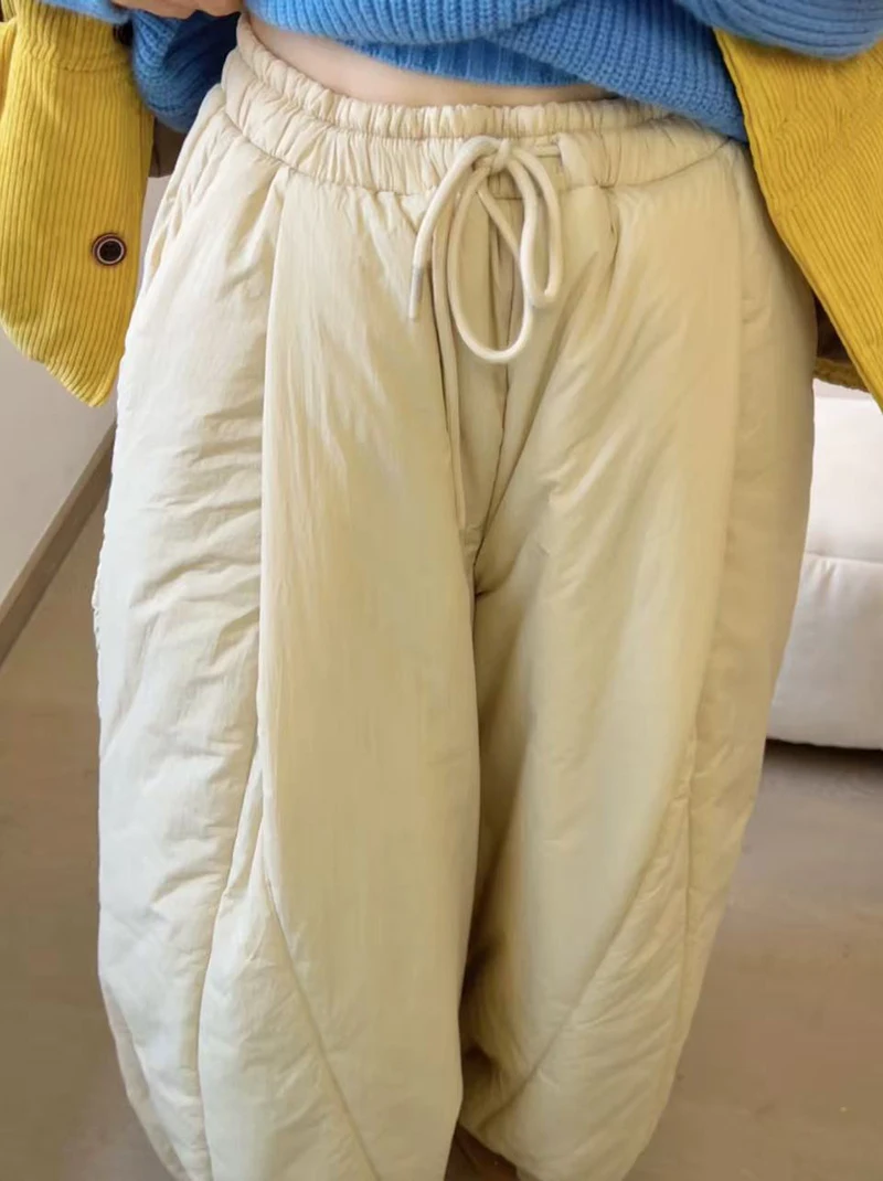 Japanese Oversized Women Wide Leg Pants Winter Thick Warm Loose Bloomers Pants High Waist Drawstring All Match Straight Trousers
