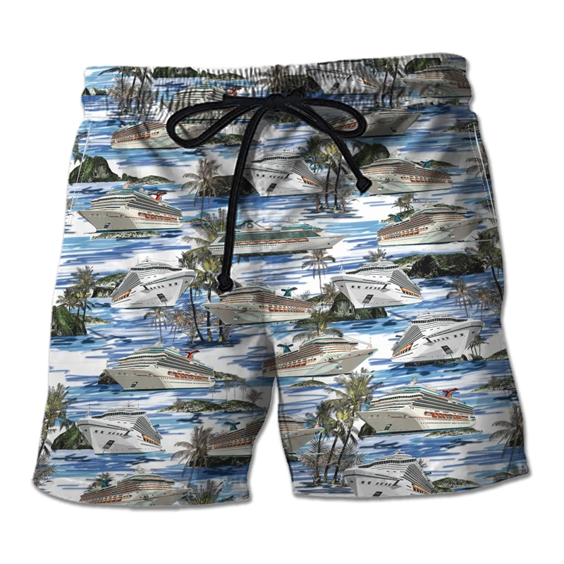 

Cruise Ship Vacation Graphic Bermudas Summer Hawaiian Short Pants For Men Clothes Big Boat Beach Shorts Aloha Trunks Boardshorts