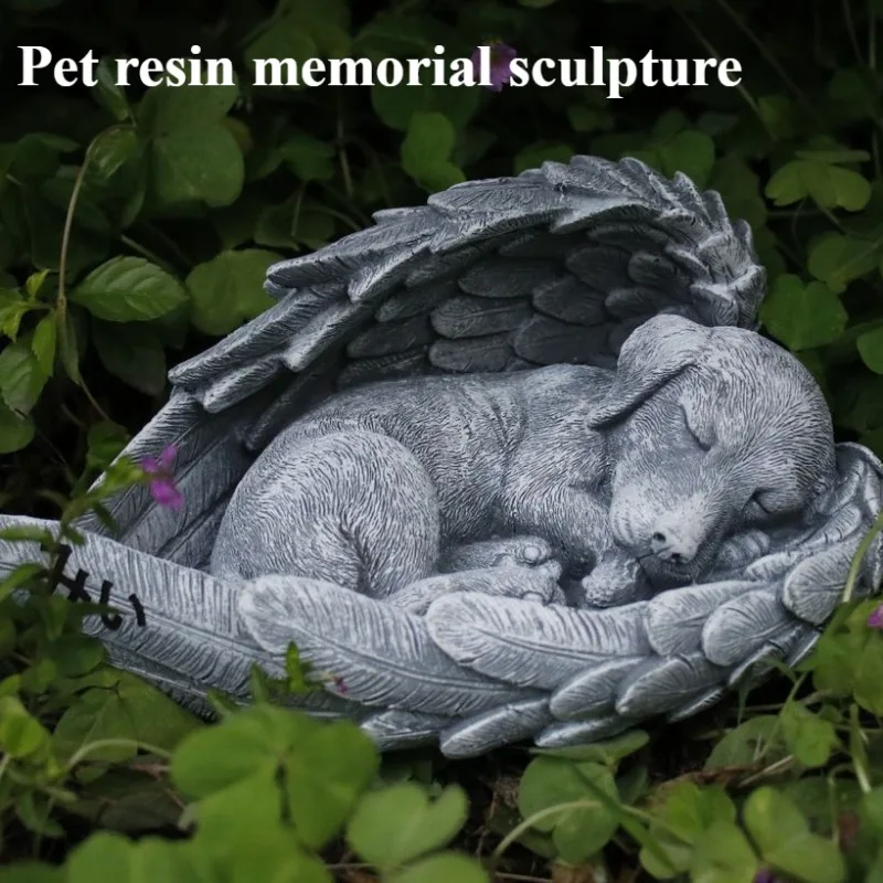 Pet Dog Cat Tombstone Personalized Memorial Stone Resin Statue Creative Angel Dog Cat Ornament Pet Tombstone Memorial Stone