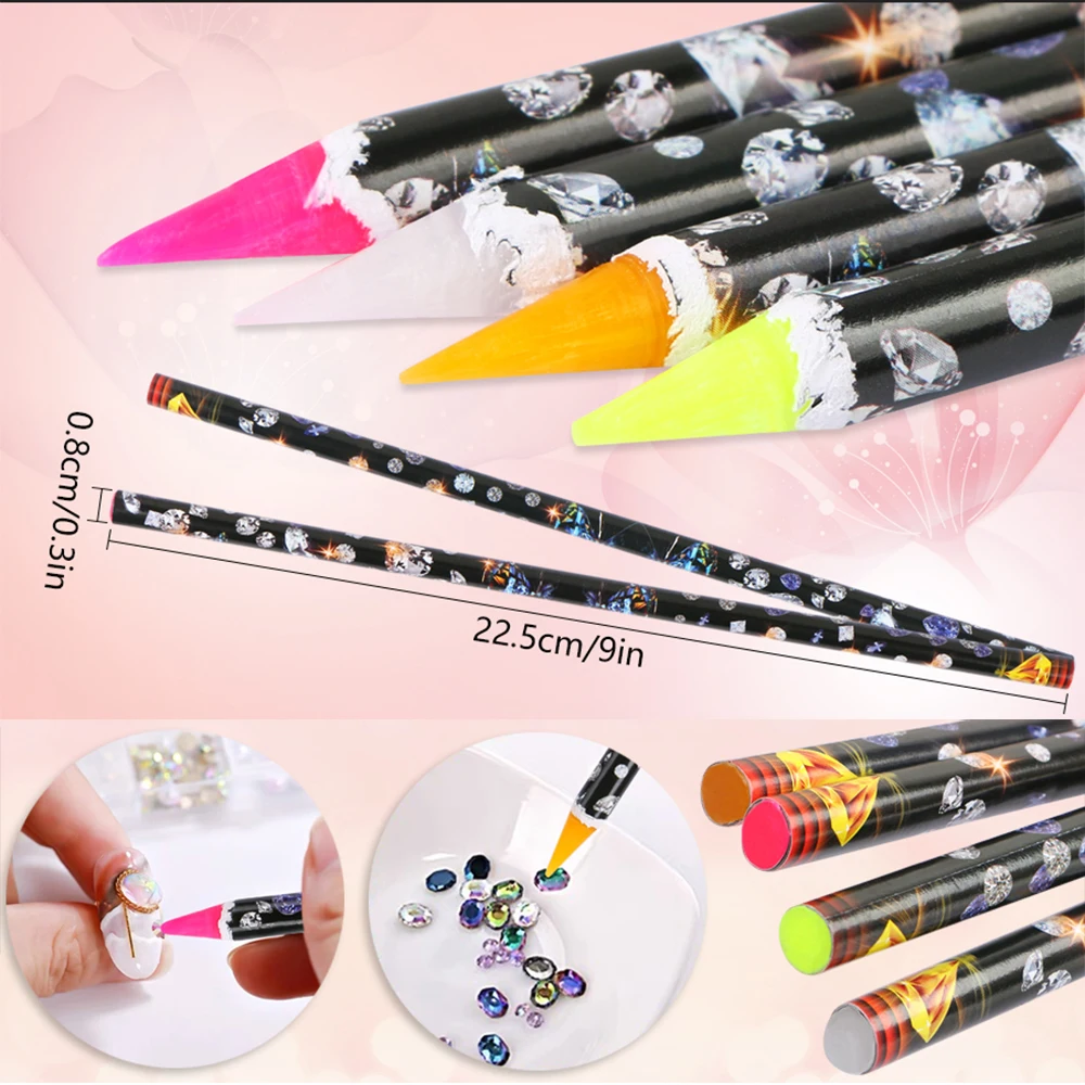 5pcs/set Nail Dotting Pen Picking Rhinestones Gems Drill Crystal Wax Pencil Diamond Picker Nail Art Tool 27.7cm= 9inches 4