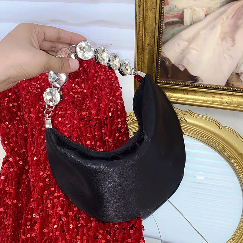 Casual Soft Diamond satin Women's Crossbody Bags Fashion Ladies Hobos Shoulder Bag Solid Color Portable Female Underarm Handbags