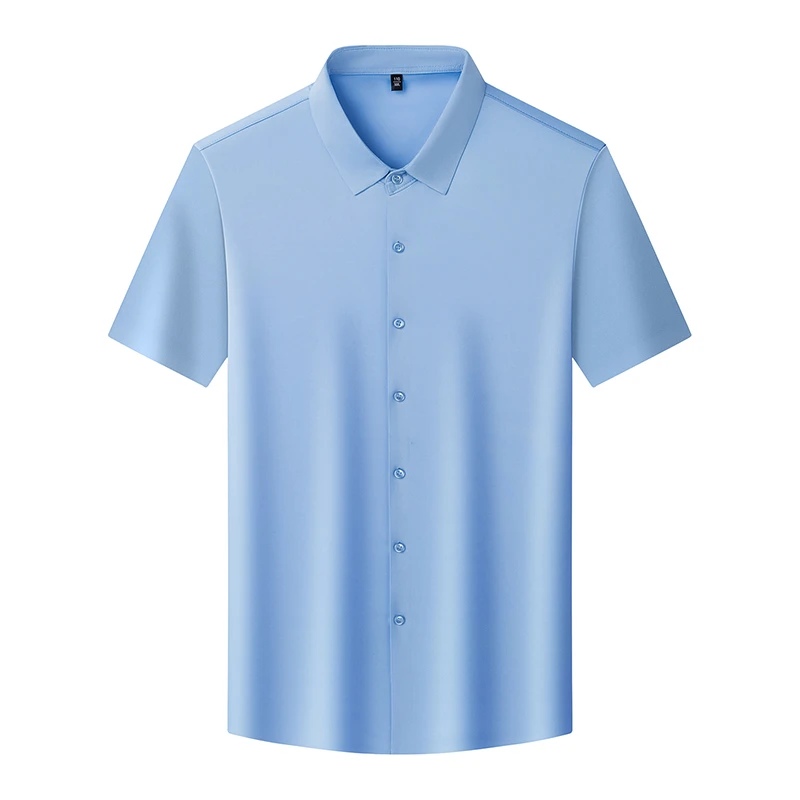 Mens Summer Business Short Sleeved Shirt Seamless Construction High Stretch Easy Care for AllDay Comfort
