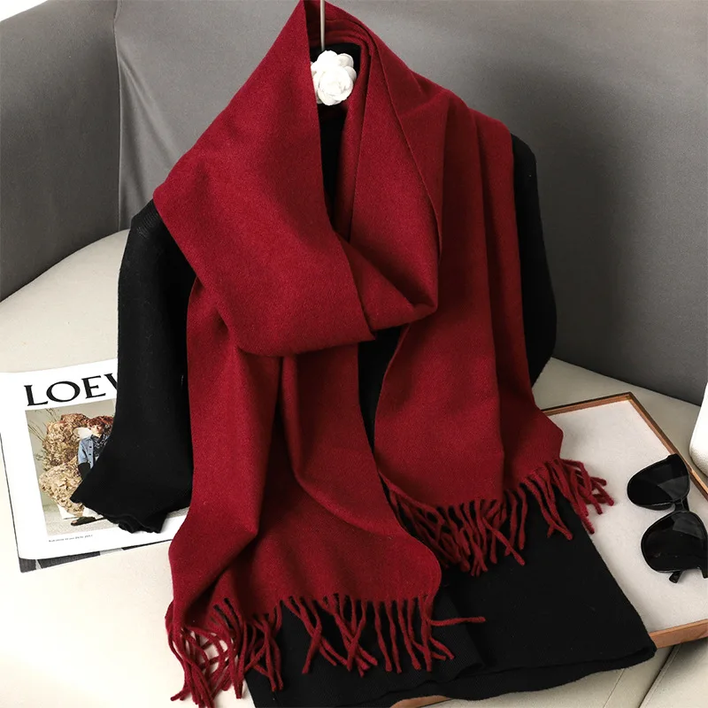 New Cashmere Scarf Women's Winter Scarves Wool Black Red Scarf Ladies Winter Big Pashmina Scarf XWJ01 2