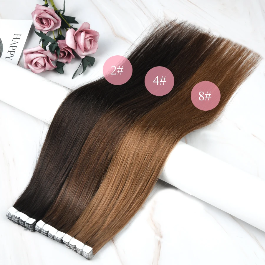 AW 12''-24'' Tape In Human Hair Extensions Natural Hair Extensions Seamless Skin Weft Machine Remy Balayage Adhesive Tape Ins