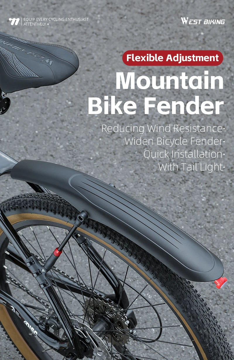 Description Picture 2 of itemWEST BIKING Bicycle Mudguard Bike Fender PP Soft Plastic Mudguard With Taillight Suitable For 26-29 Inch Mountain Bike Access