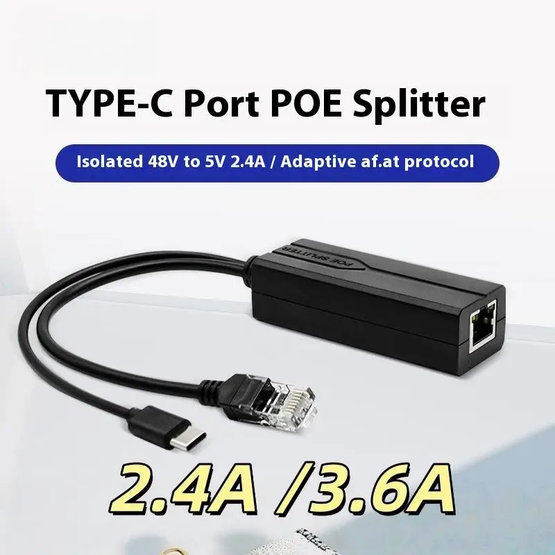 DC44V-57V 48V To 5V Micro USB Type-C POE Splitter 100/1000Mbps Gigabit POE Camera Injector Power Supply For Huawei Hikvision