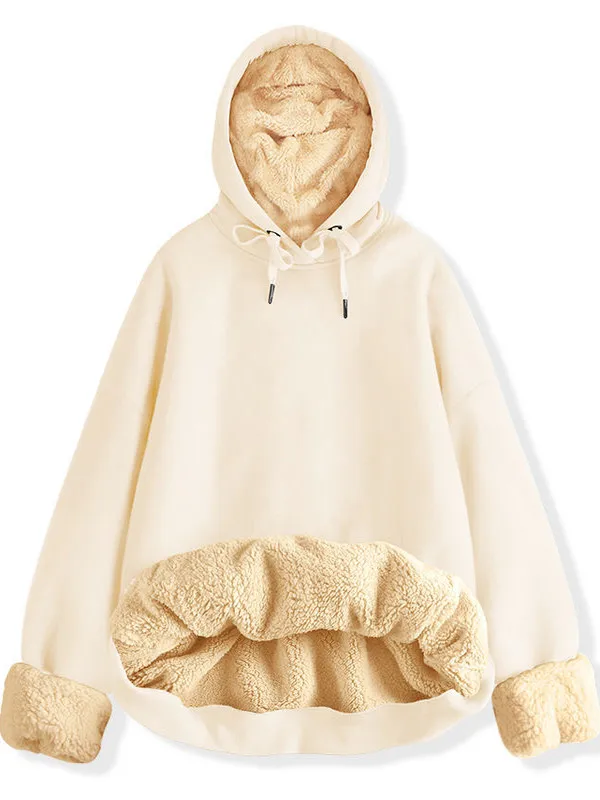 Thiened Lamb Velvet Hoodie Men's Overhead Pure Color Student Warm Top Fce Lined Base irt Trendy Winter Casual Wear