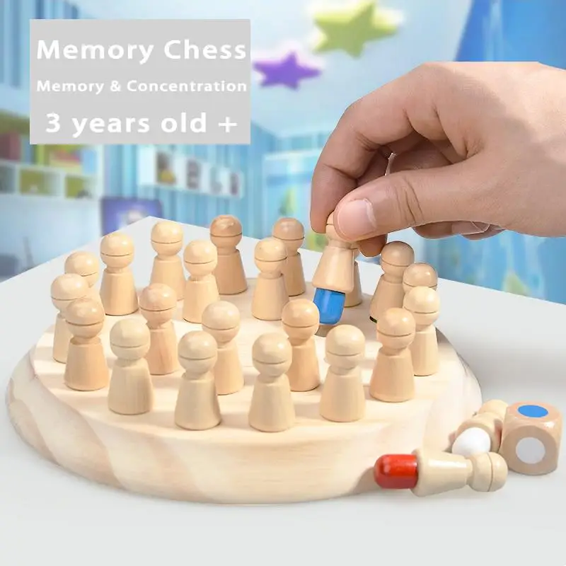 Montessori trä memory spel schackbräde för barn_voghion.com