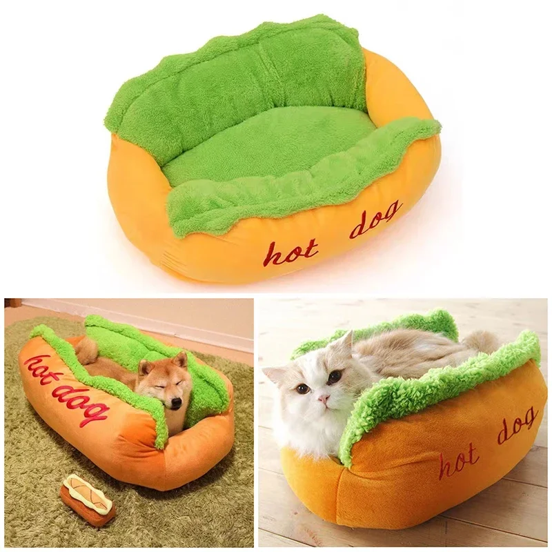 Hot Dog Bed Pet Lounger Doggie Bed Kennel Cat Puppy Warm Soft Removable House Sofa Mat Basket Blanket Hotdog Beds Sleeping Bag