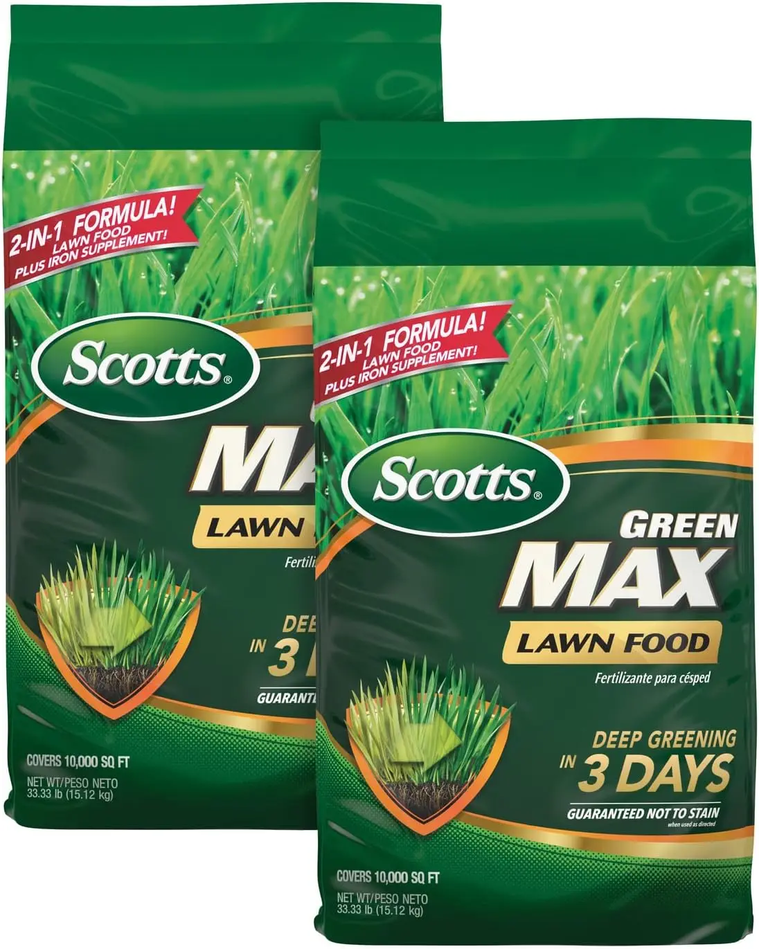 

Green Max Lawn Fertilizer Plus Iron Supplement, 10,000 sq. ft, 33.33 lbs. (2-Pack) USA