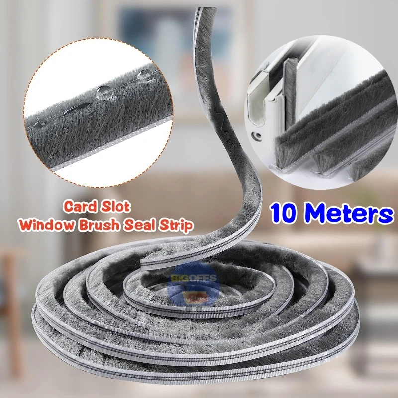 Hairy Seal Brush Pile Door Window Sliding Weather Strip Draught Excluder Noise Isolation for Studio Door Seal Bathroom Tape 10m door seal strip sealing strip tape window seal strip sealing tape rubber seal strip rubber door weatherstripping door draft stopper door weatherstripping sealing strip waterproof tape