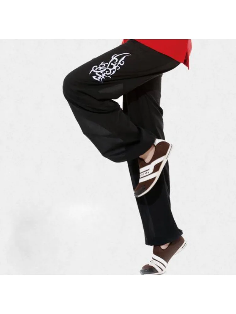Tai Chi Pants Wushu Clothing Kung Fu Trousers Martial Art Uniform Children Breathable Embroidery Elastic Waist