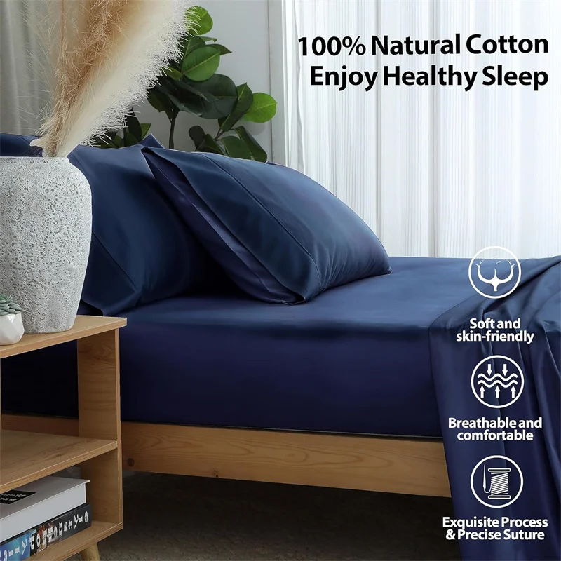 100% Egyptian Cotton Bed Sheets Home Bed Linen 1000 Thread Count Fitted Sheet with Elastic Band Solid Mattress Cover 140/160 1PC 2