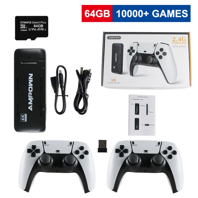 U9 Retro Console Per Videogiochi 64G Built-In 10000 Giochi Plug And Play Controller Wireless Game Stick Per Psp/Ps1/N64/Snes Hd Tv Out