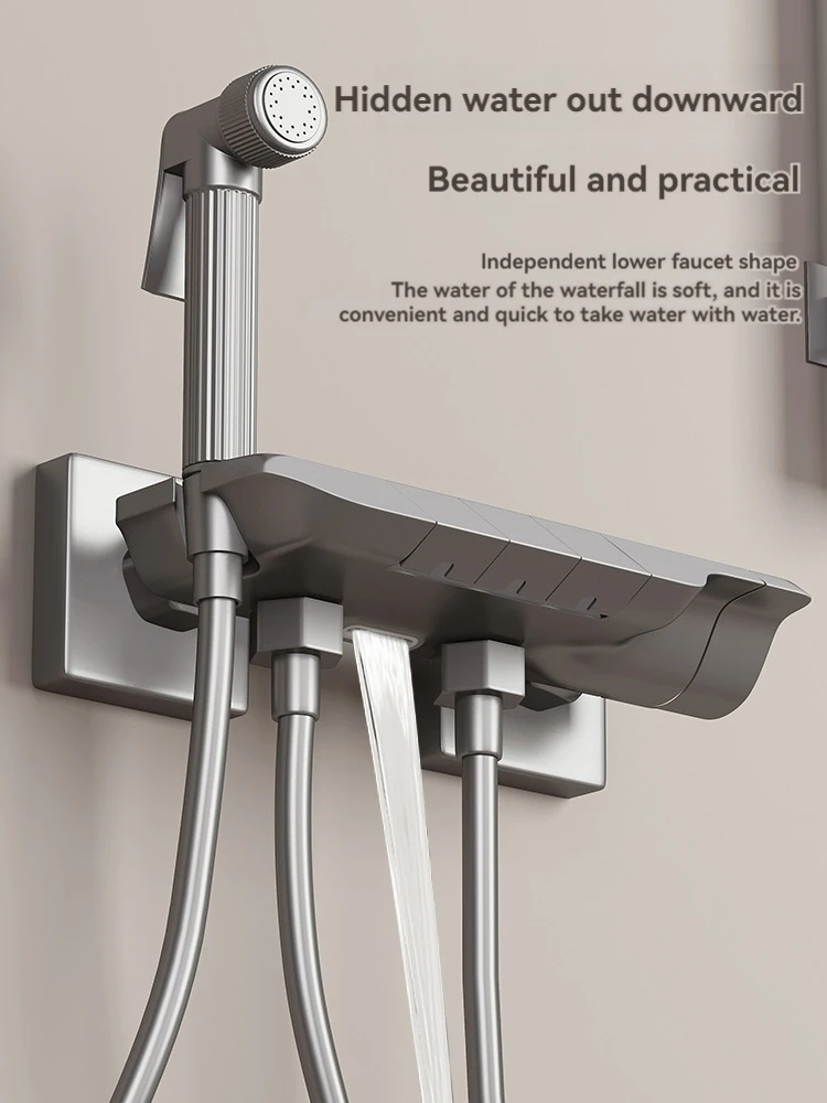 shower Faucet Sets Key Piano Button Bathroom Sets Gun Grey Thermostatic Shower System with Handheld and Body Jet Massage 3