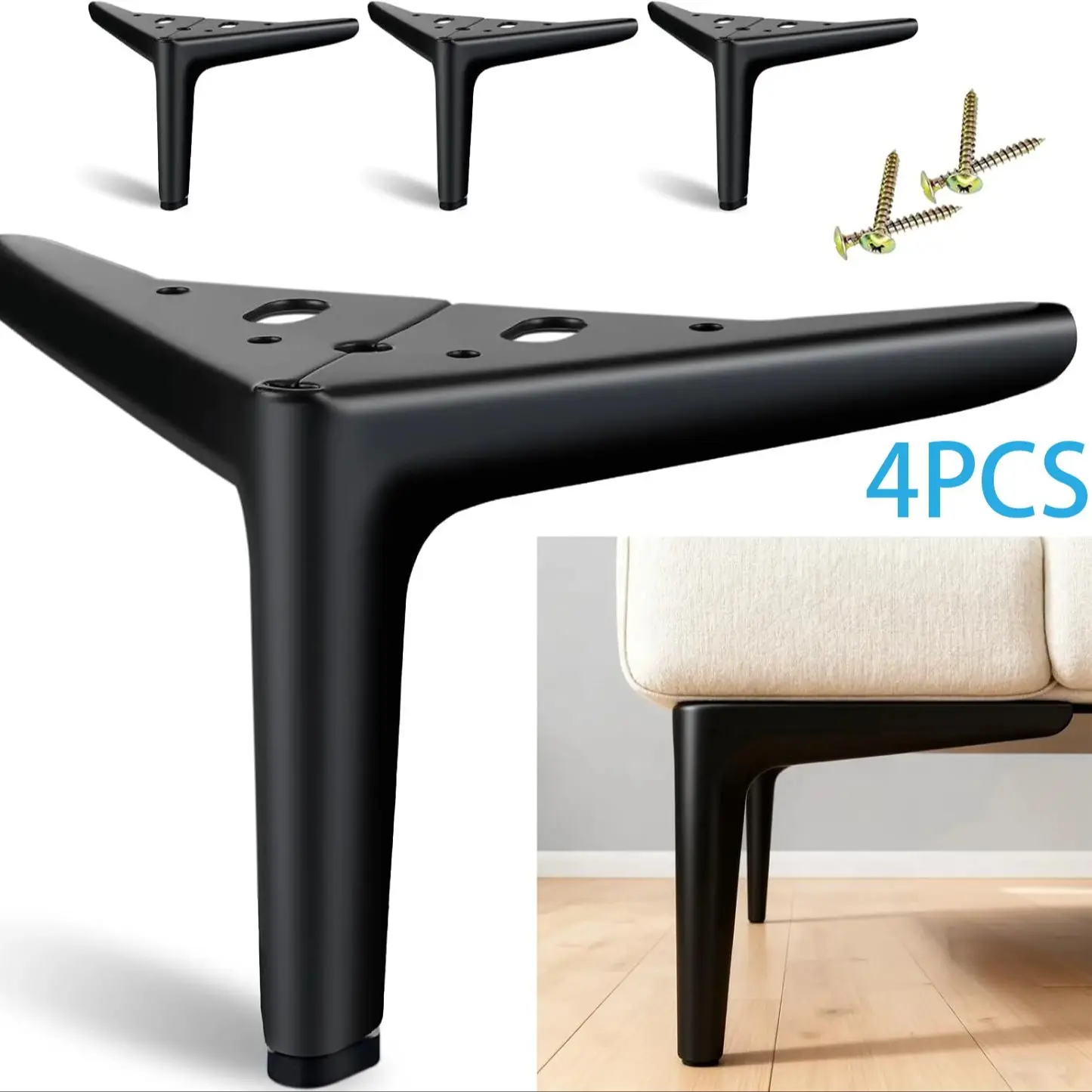 סט של 4 חתיכות של רגלי רהיטים בגודל 6 אינץ' (כ-15.2 סנטימטרים), מתאים לחלקי החלפה לעשייה עצמית לארונות, ספות