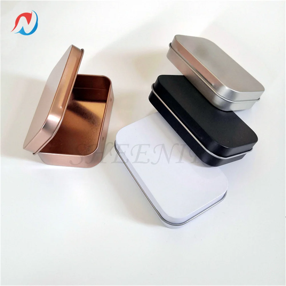 Metal Rectangular Empty Hinged Tins, Black Portable Boxes Containers, Tin  boxes with Hinged Lids, Small Tins for Storage Home Organizer