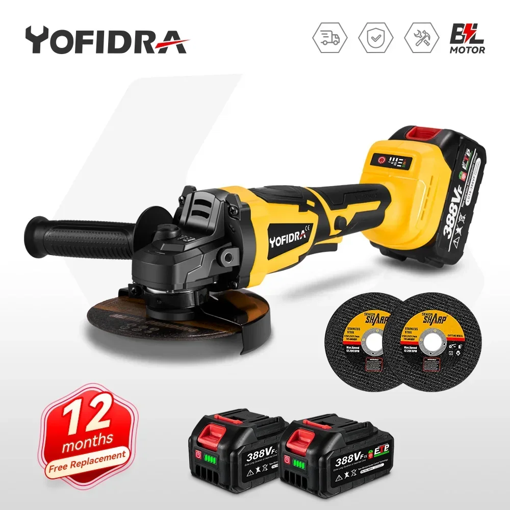

Yofidra 125mm Brushless Angle Grinder For Makita 18V Battery 12000Rpm 3 Gears M14 Cordless Electric Impact Grinding Power Tool