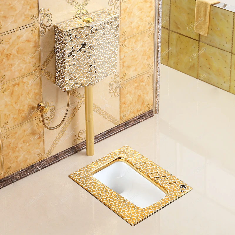 *European Style Golden Squatting Toilet Flush Tank Set, Toilet Basin, Squatting Pit, Toilet Style, Odor Prevention 2