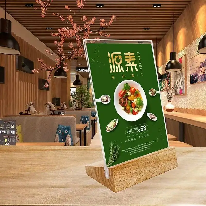 A6 A5 A4 Wooden L-shaped T-shaped Sturdy Table Card Double sided Label Display Card Stand Table Paper Stand Display table card stand